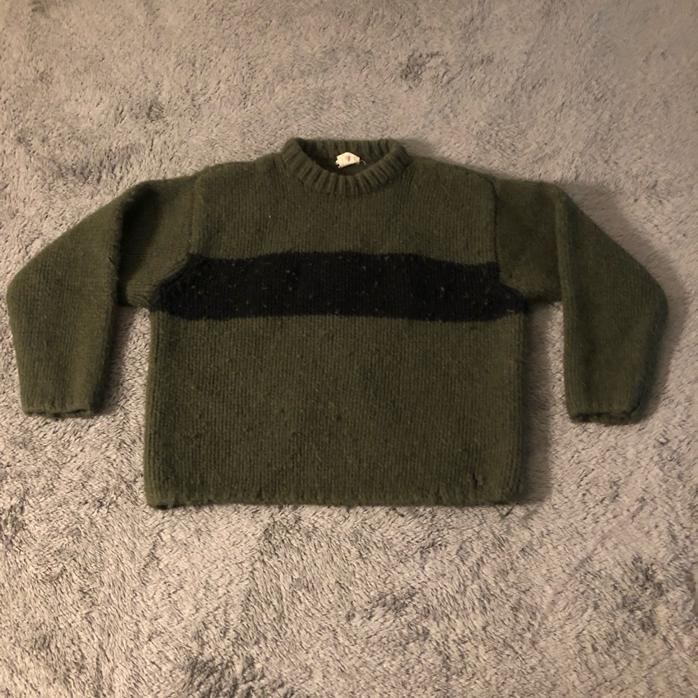 🔥🔥JCREW Sweater 100% Wool Heavy Vintage Green and Black Sweater